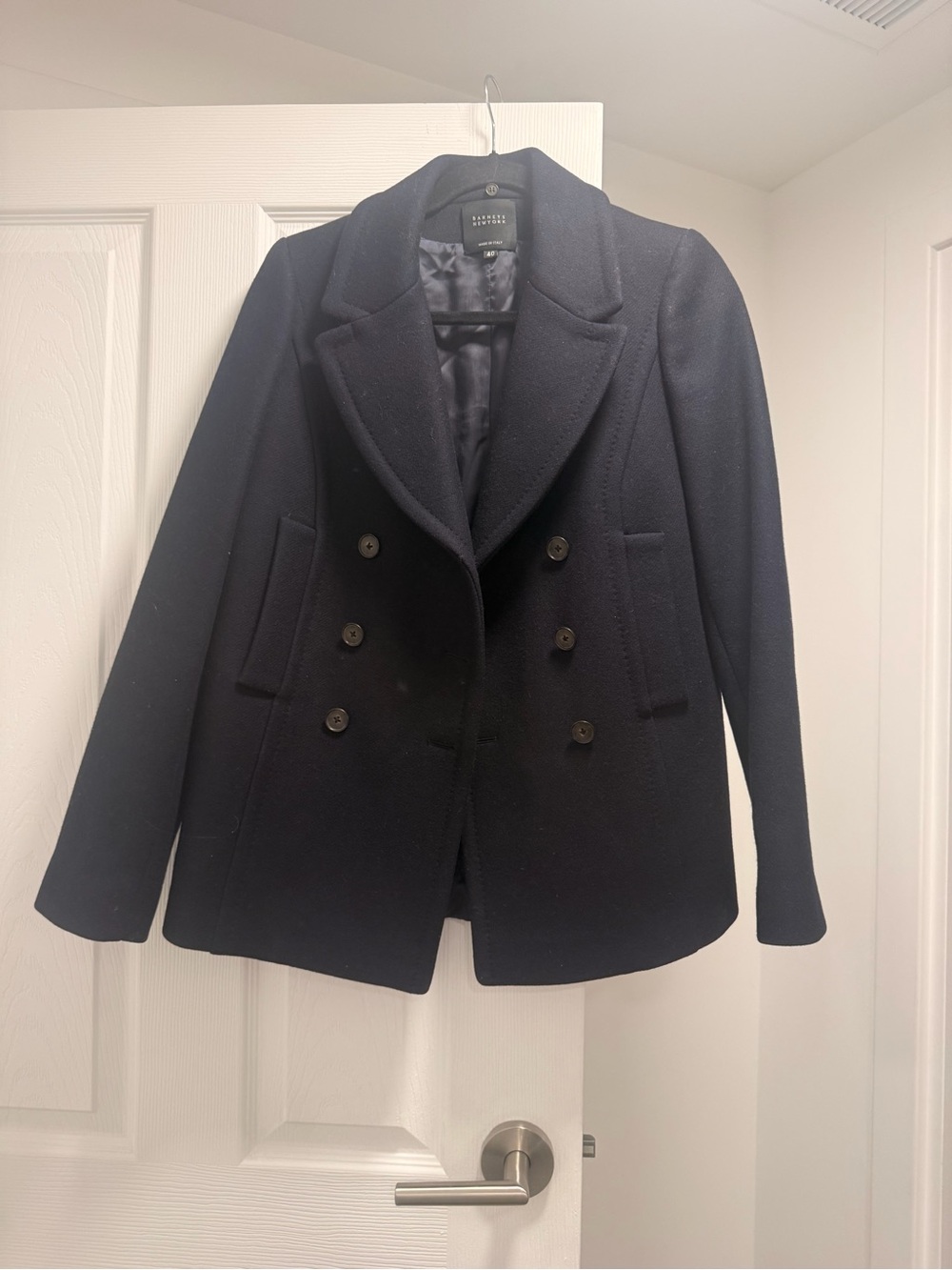 Barneys New York Navy Double-Breasted Wool Peacoat